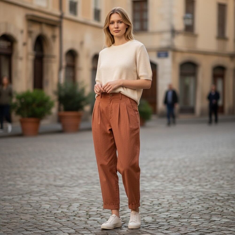 Madewell Linen-Blend Paperbag Pants – Size 6 (Rust) – Missing Waist Tie